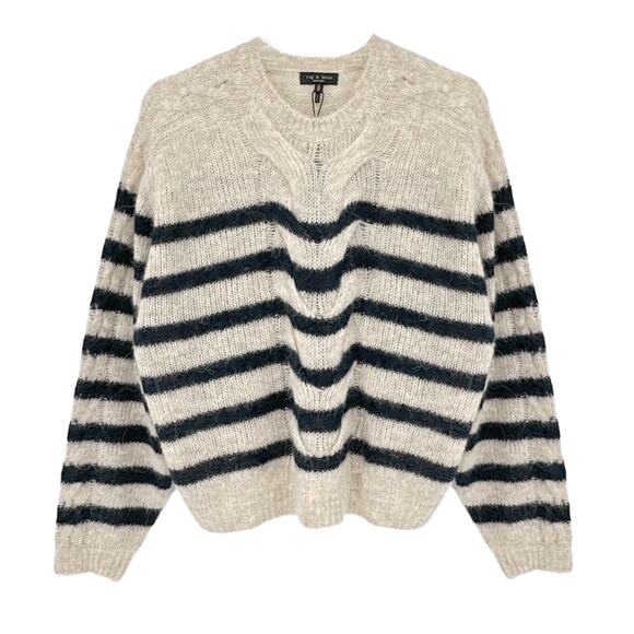 RAG & BONE Mia Striped Wool Alpaca Cable Sweater M - Picture 1 of 10